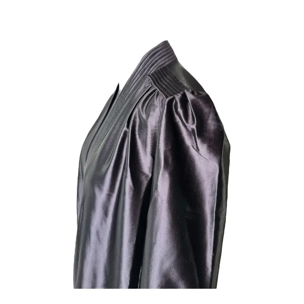 Vtg Black‎ Satin Robe Old Hollywood Luxurious USA Union Made Barad & Co Sz M EUC